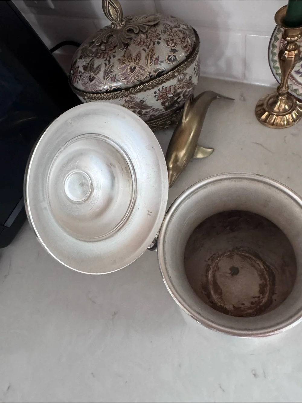 Sheridan Silver Co Silver Plated Tea Pot Silver On Copper Flower Design 4 Footed